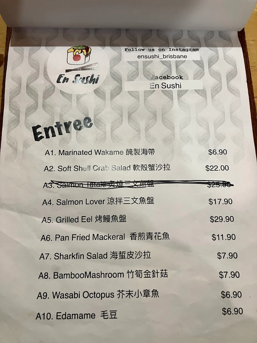 Menu, En Sushi
