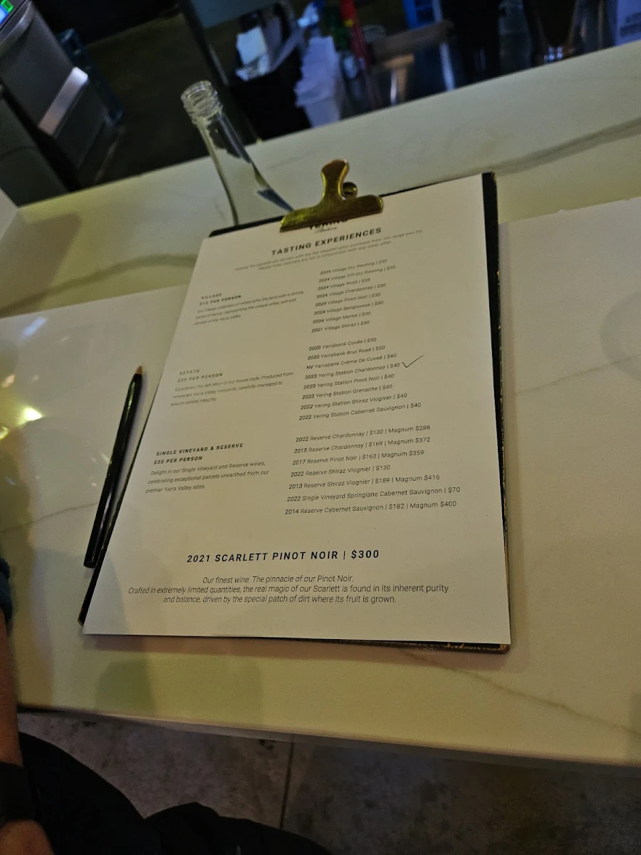 Menu, Yering Station Cellar Door & Tasting