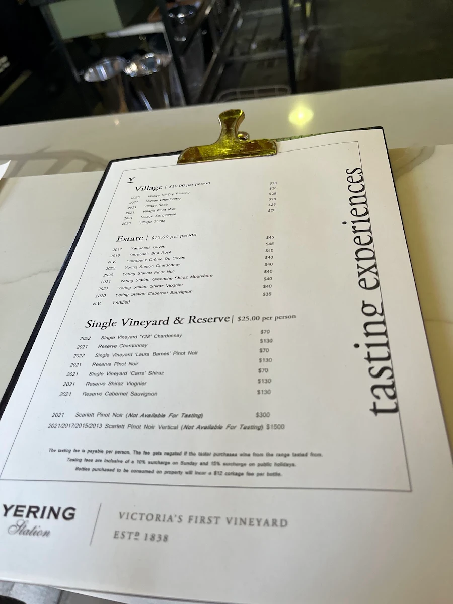 Menu, Yering Station Cellar Door & Tasting