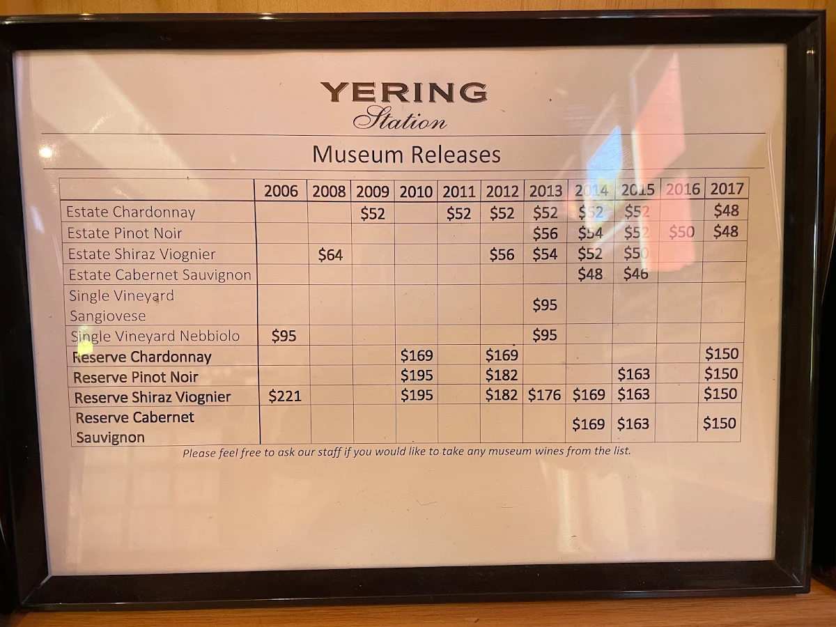 Menu, Yering Station Cellar Door & Tasting