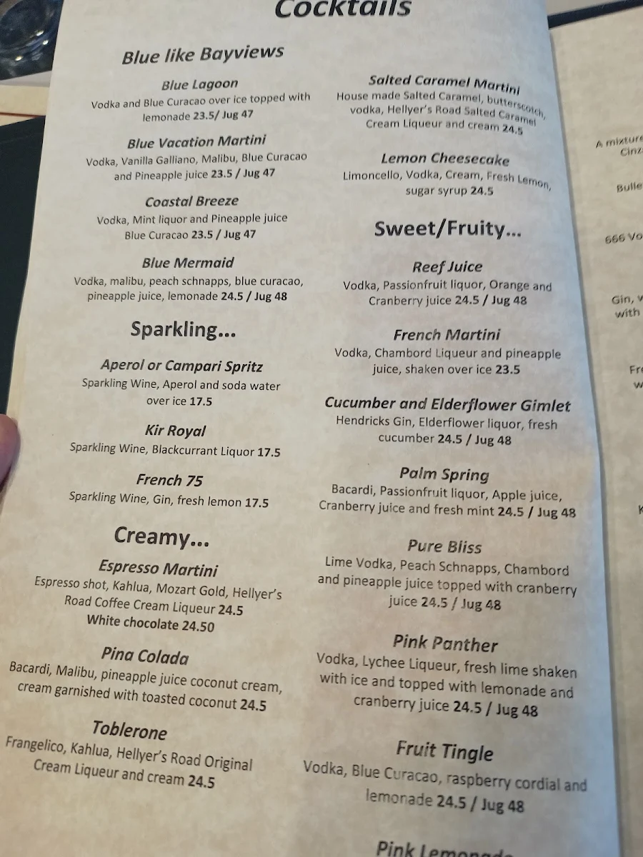 Menu, Bayviews Restaurant & Lounge Bar