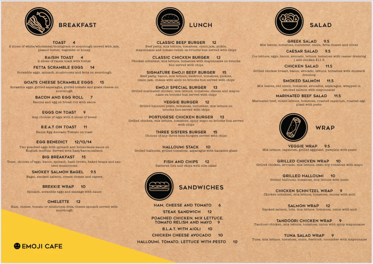 Menu, Emoji Cafe