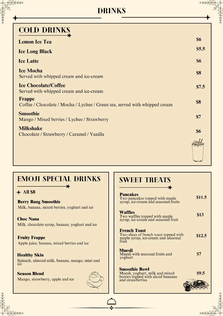 Menu, Emoji Cafe
