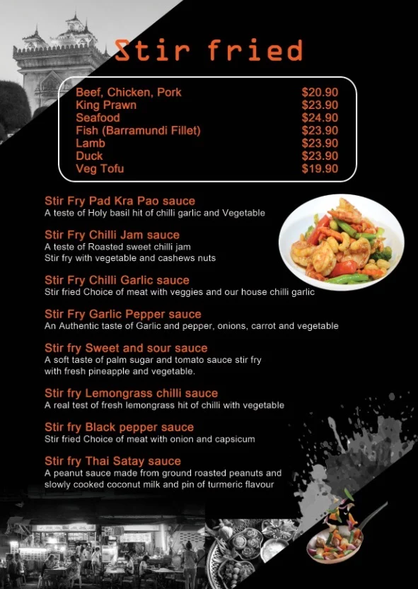 Menu, Golden Lotus Asian Cuisine