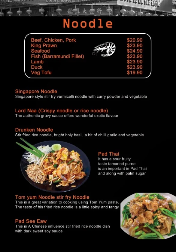 Menu, Golden Lotus Asian Cuisine