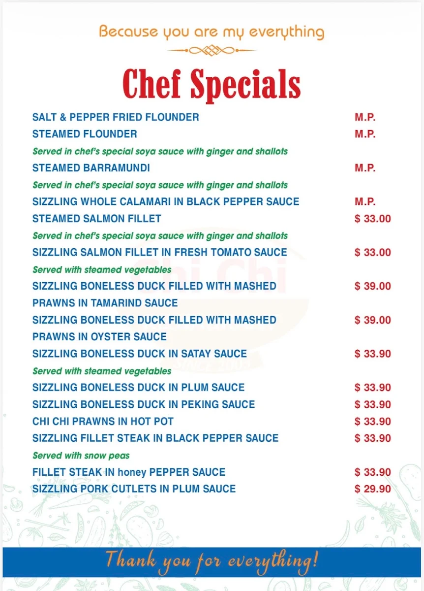 Menu, Chi Chi Vietnamese Restaurant