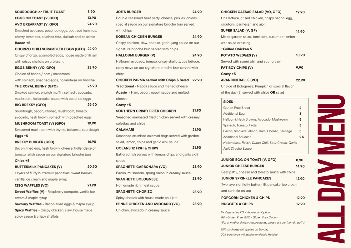 Menu, 12 Square Cafe