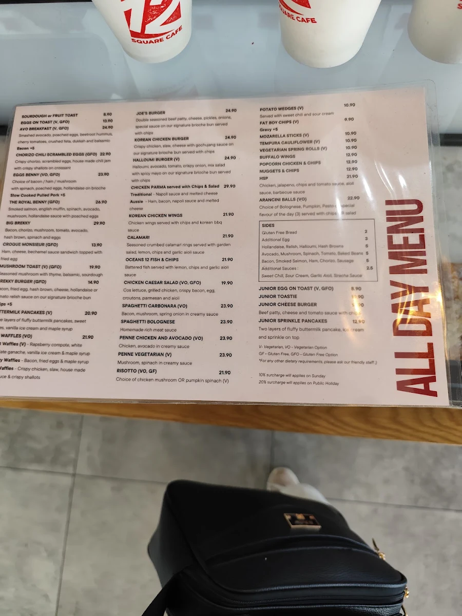 Menu, 12 Square Cafe
