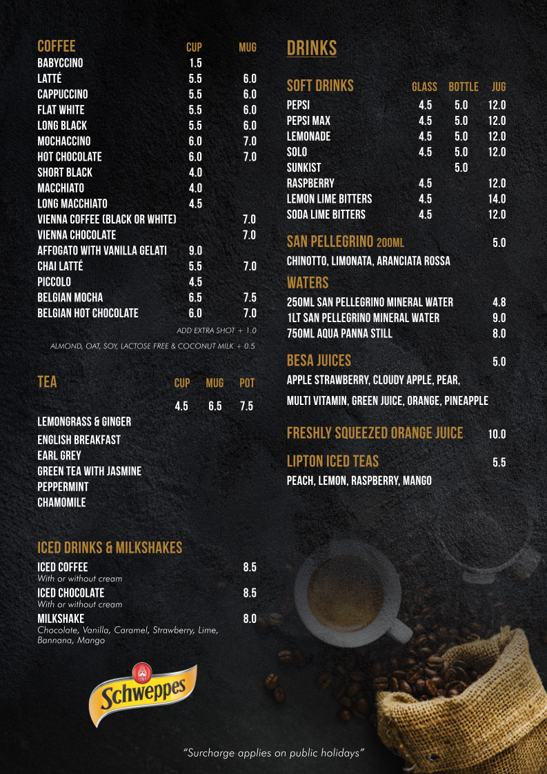 Menu, Cafe Settebello