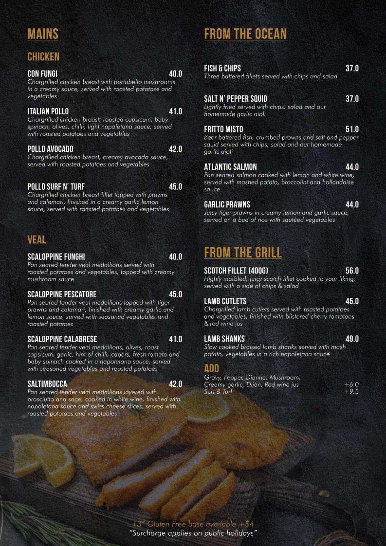Menu, Cafe Settebello