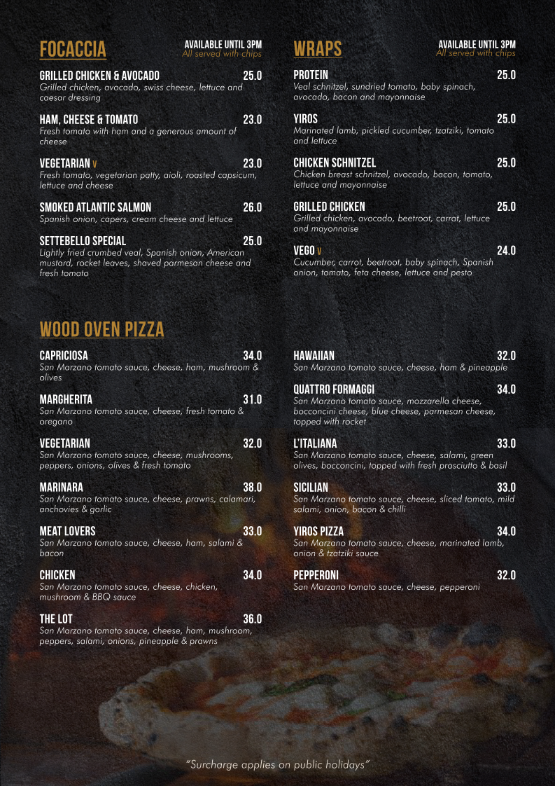 Menu, Cafe Settebello