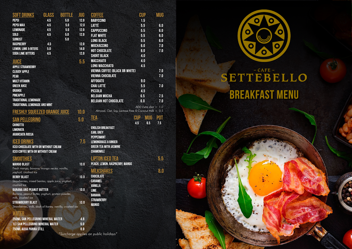 Menu, Cafe Settebello
