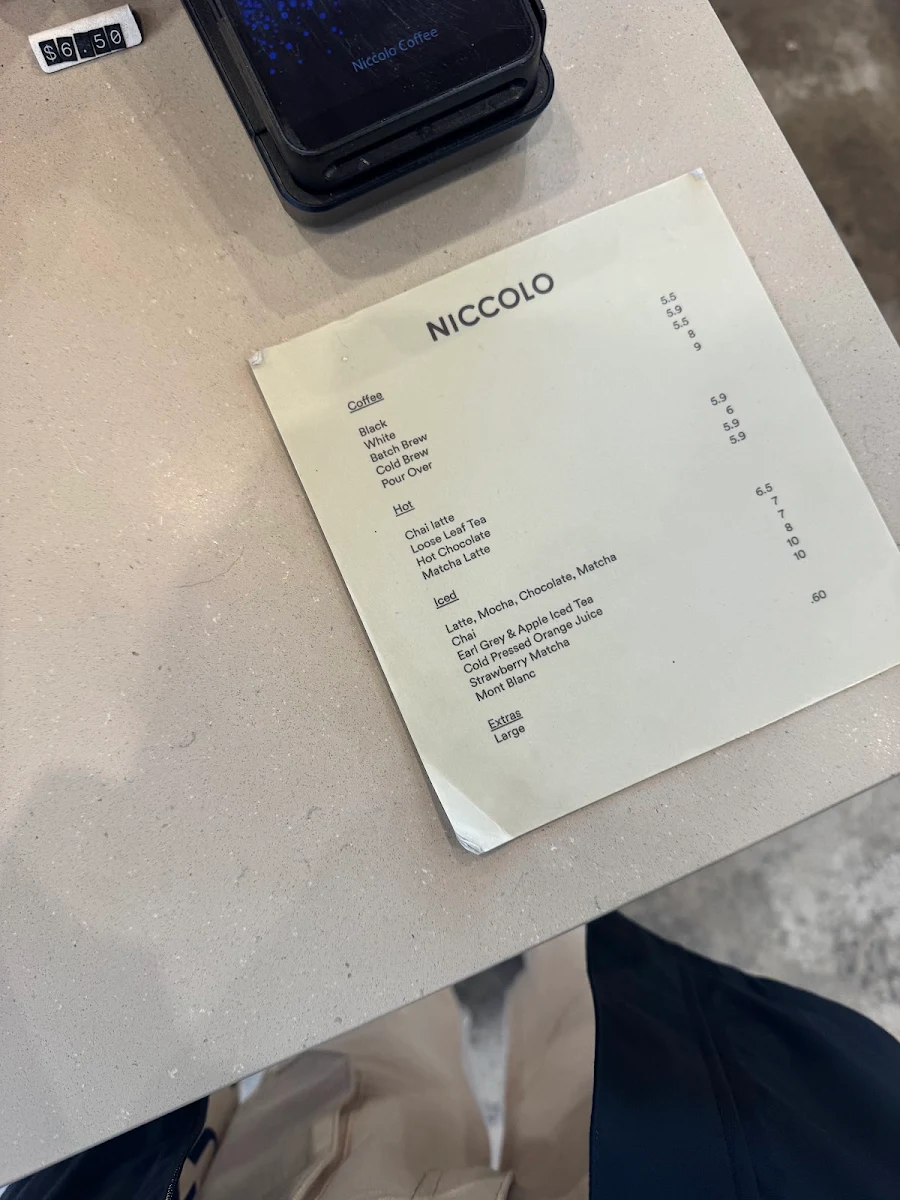 Menu, Niccolo Coffee