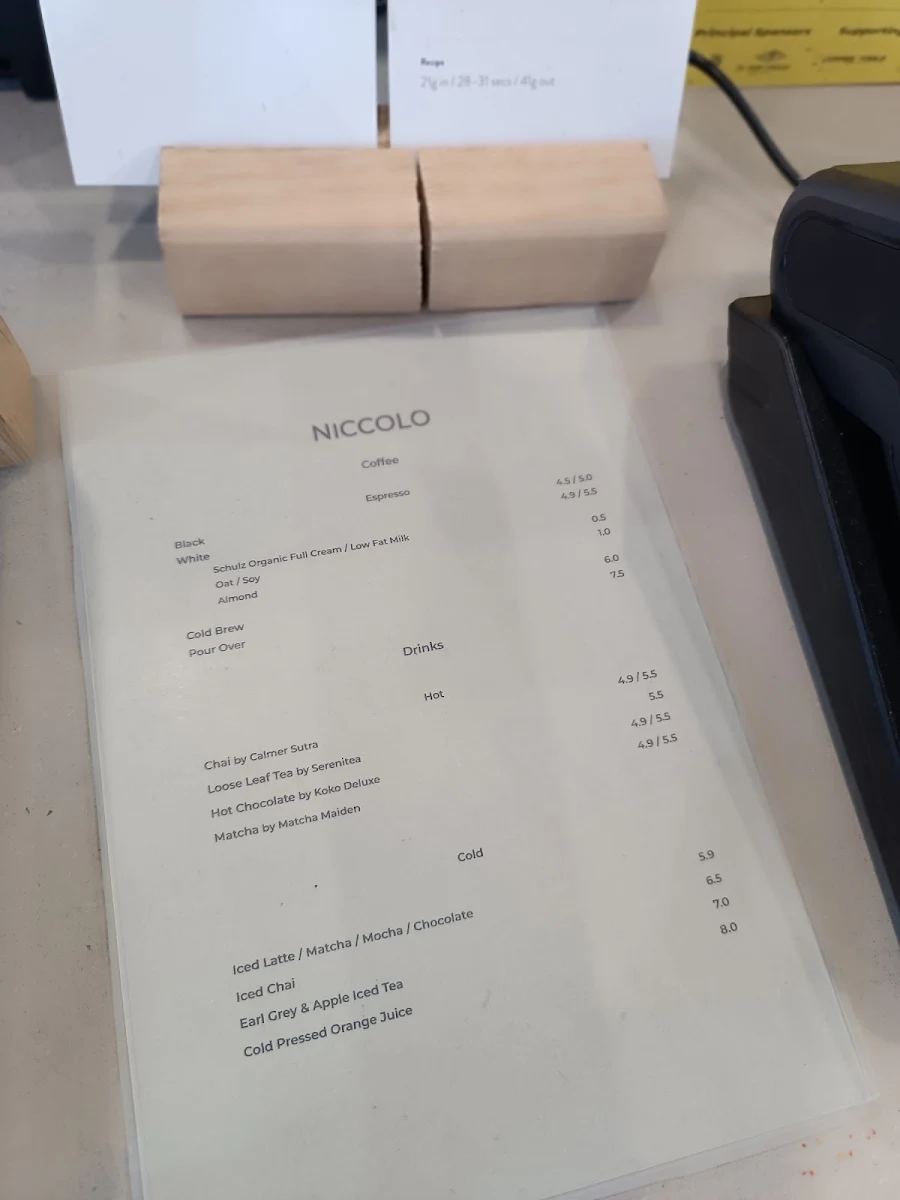 Menu, Niccolo Coffee