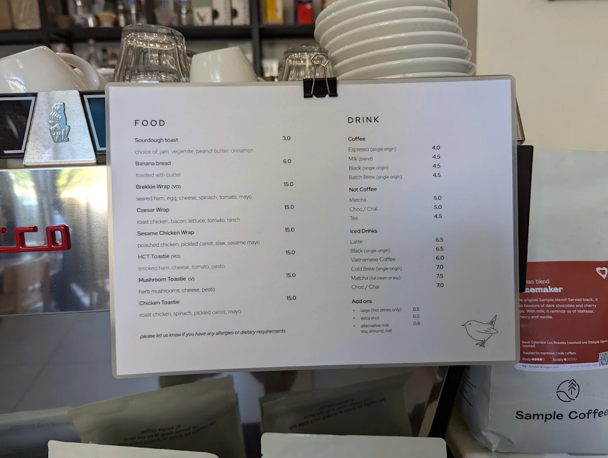 Menu, Incoming Cafe