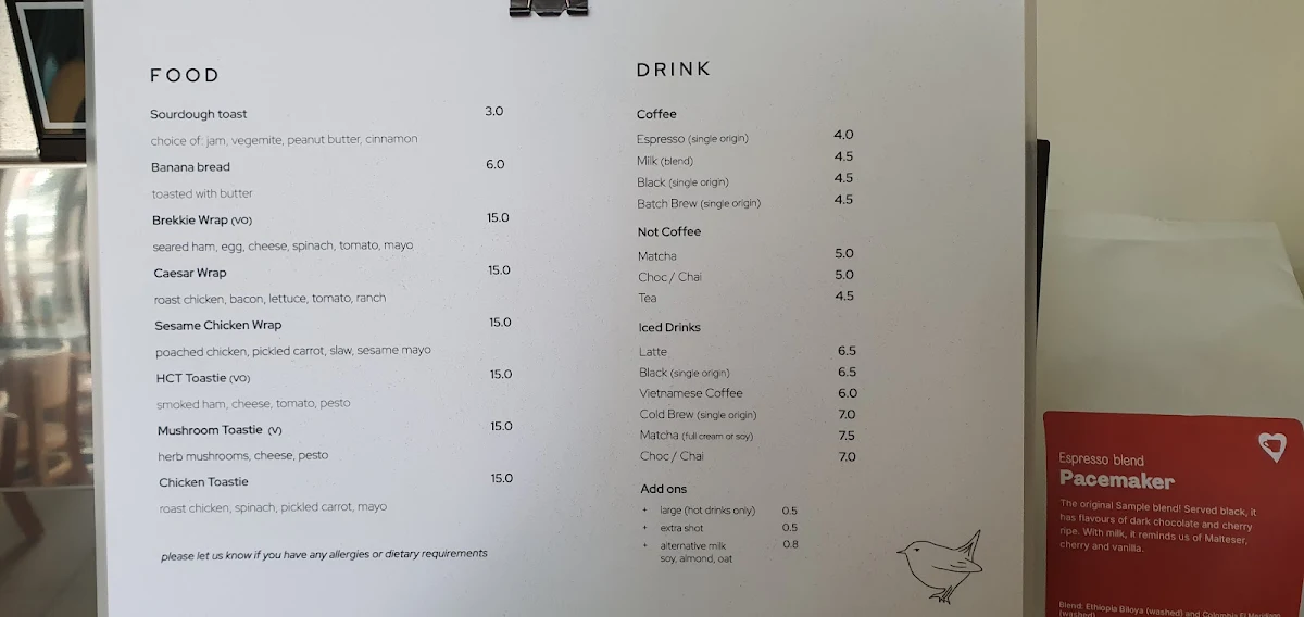 Menu, Incoming Cafe