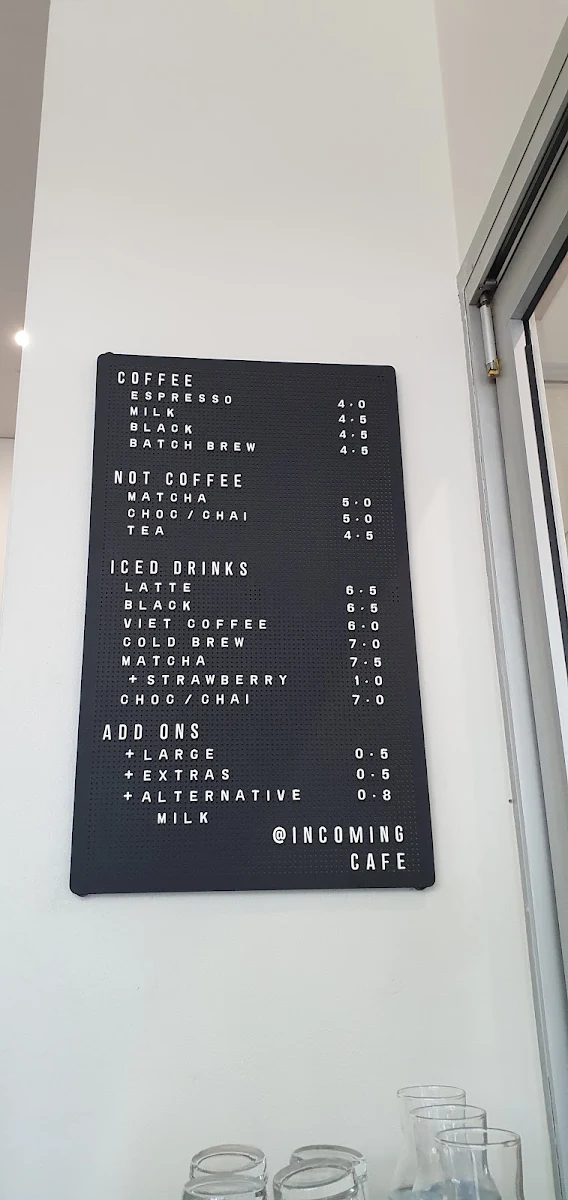 Menu, Incoming Cafe