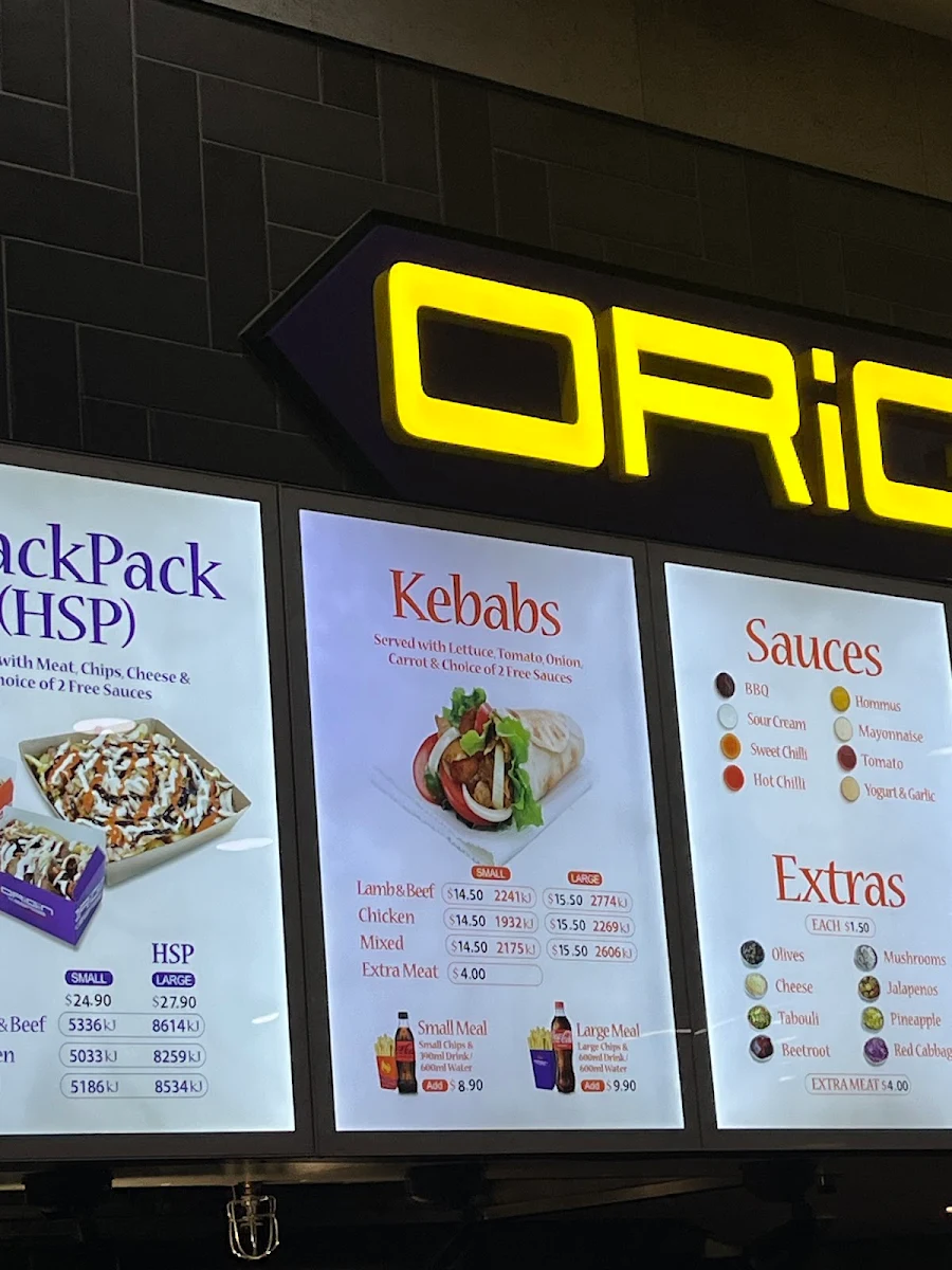 Menu, Origin Kebabs Rockhampton