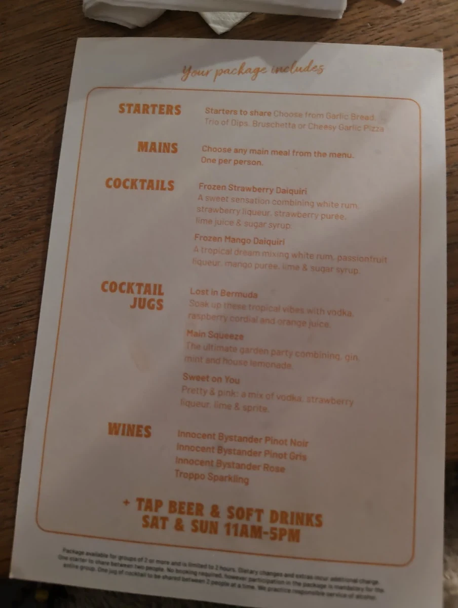 Menu, Vapiano Flinders Lane