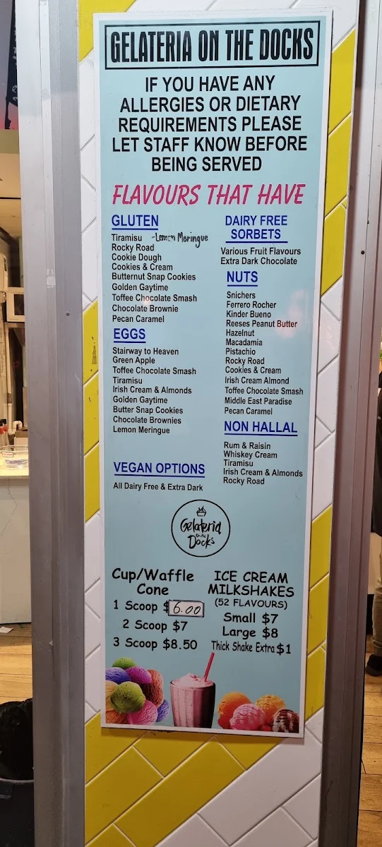 Menu, Gelateria on the Docks
