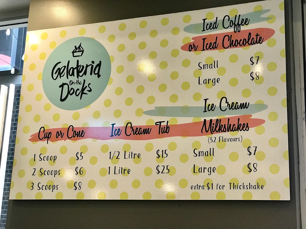 Menu, Gelateria on the Docks