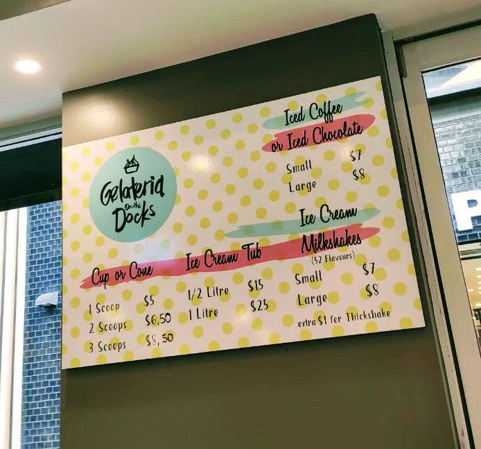 Menu, Gelateria on the Docks