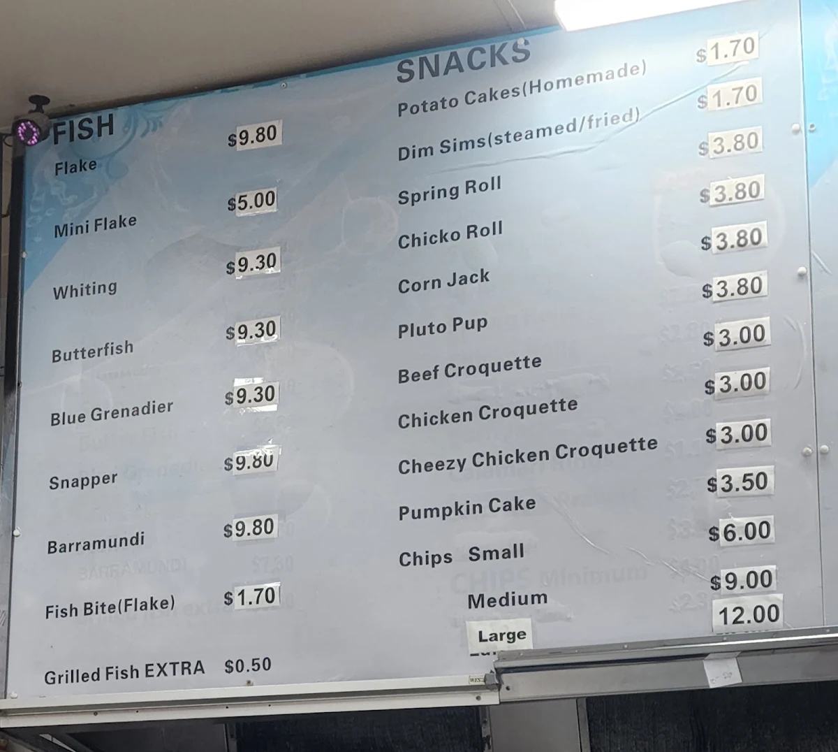 Menu, Pakenham Fish & Chips