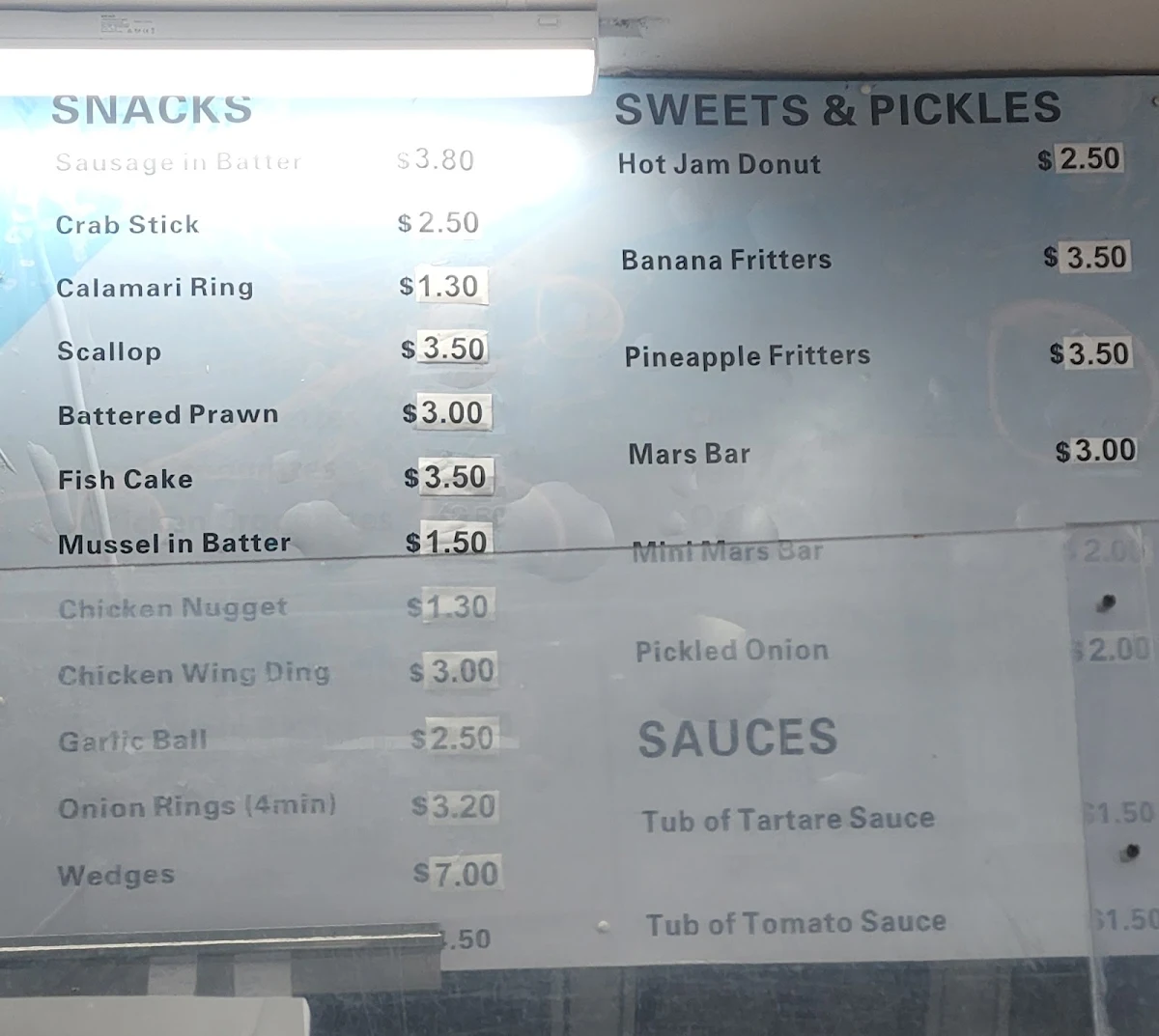 Menu, Pakenham Fish & Chips