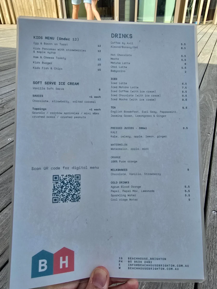 Menu, Beach House Brighton
