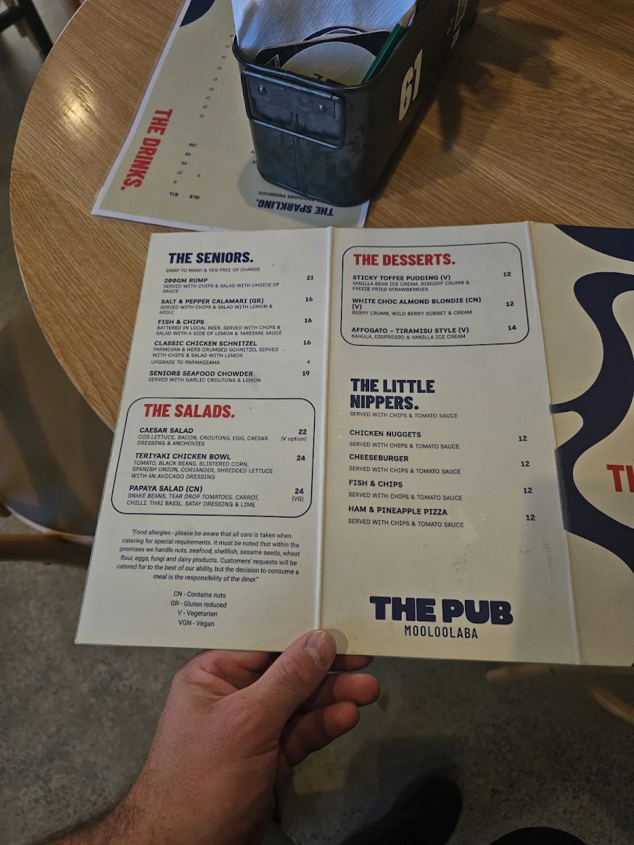 Menu, Pub Mooloolaba