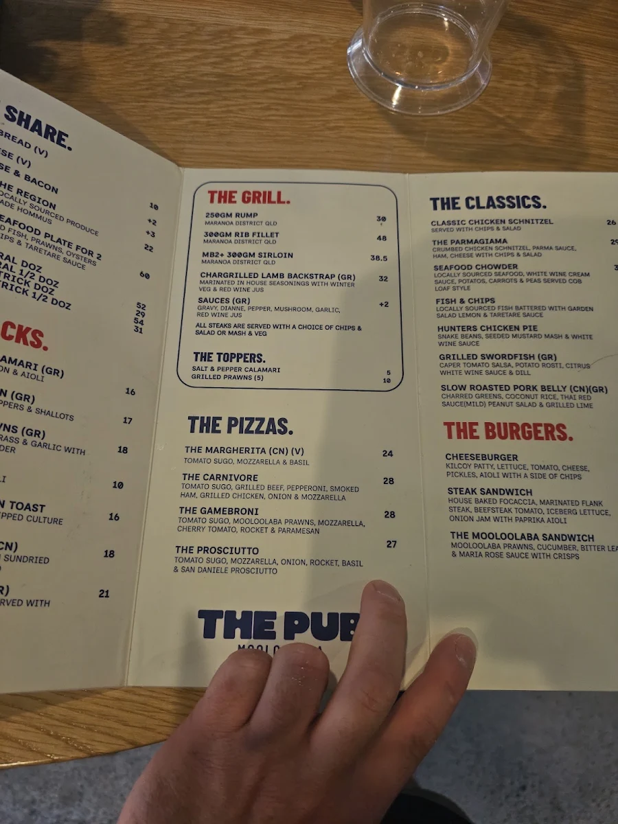Menu, Pub Mooloolaba
