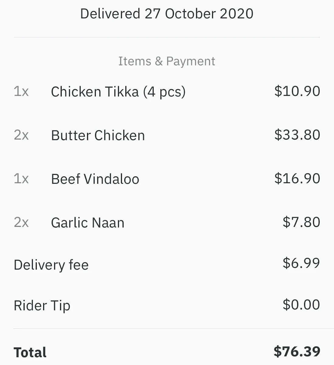 Menu, Mirchi