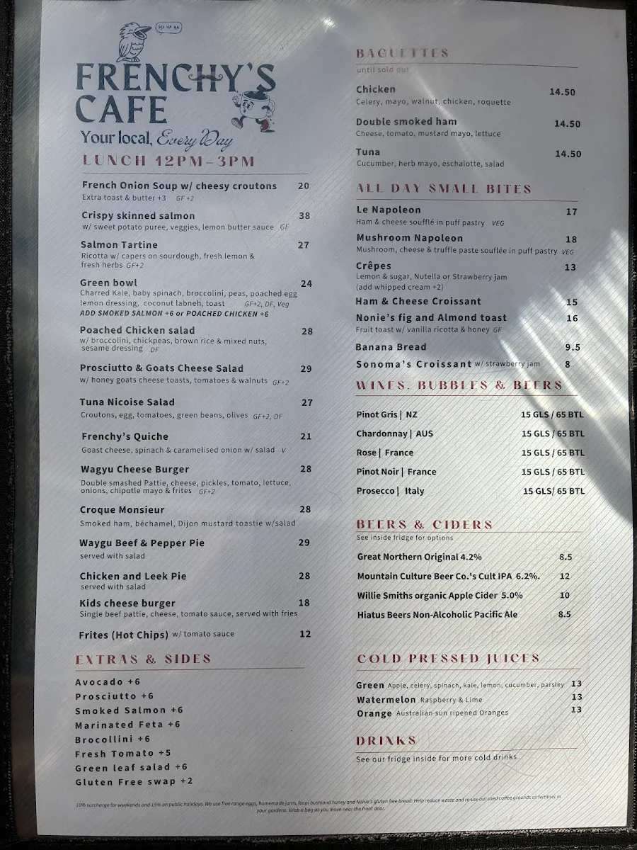 Menu, Frenchy's Cafe