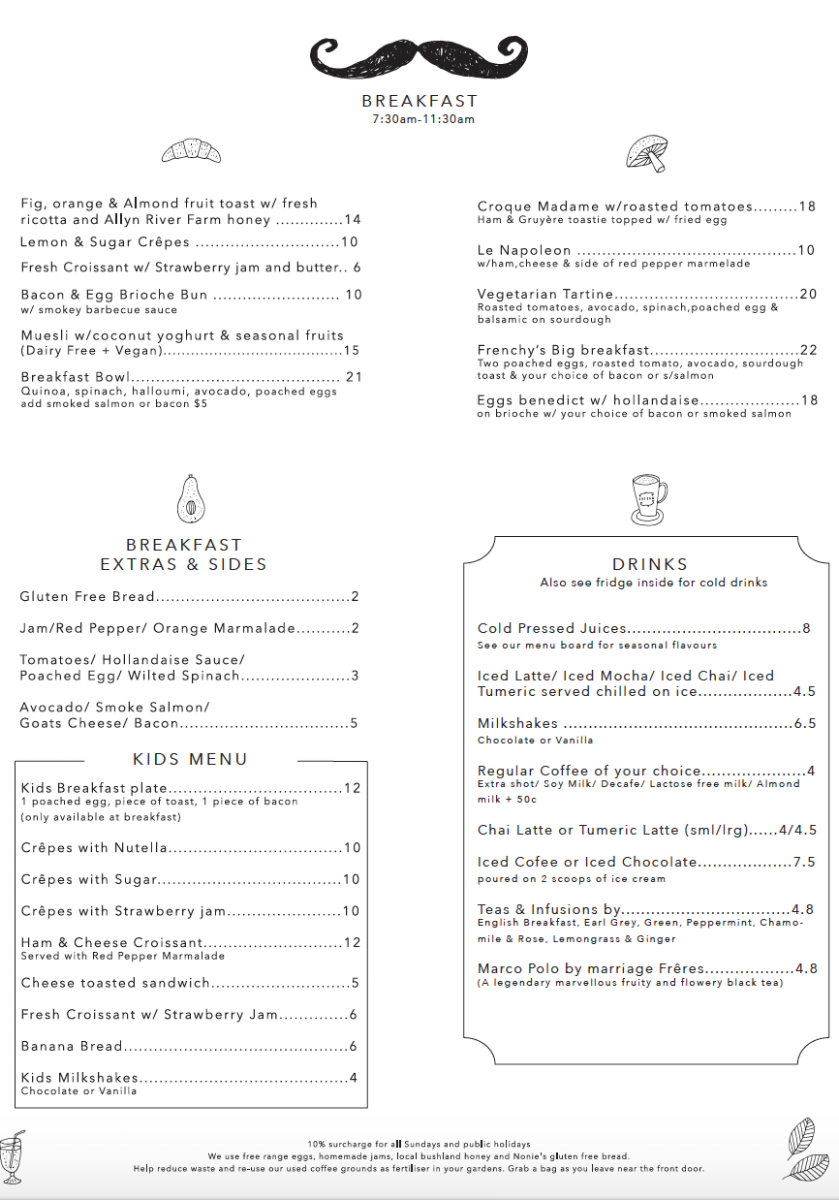 Menu, Frenchy's Cafe
