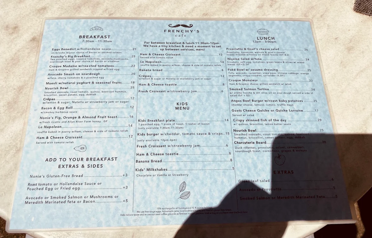 Menu, Frenchy's Cafe