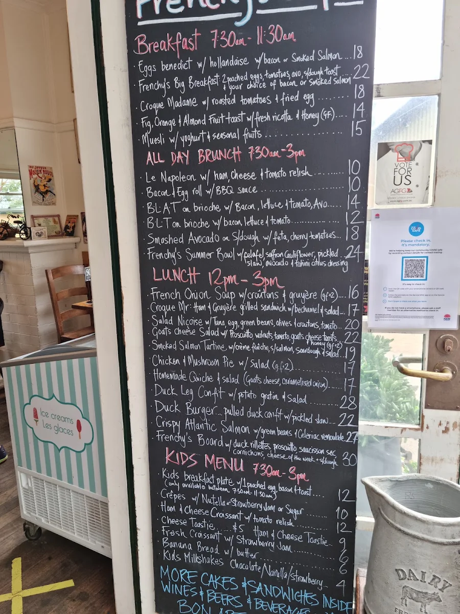 Menu, Frenchy's Cafe