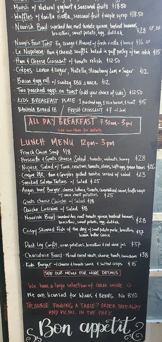 Menu, Frenchy's Cafe