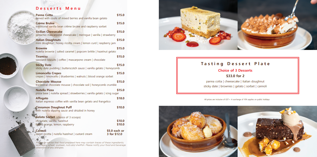 Menu, Enzos Cucina Dural