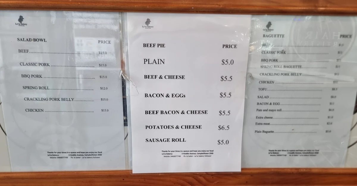 Menu, Le'ss bakery