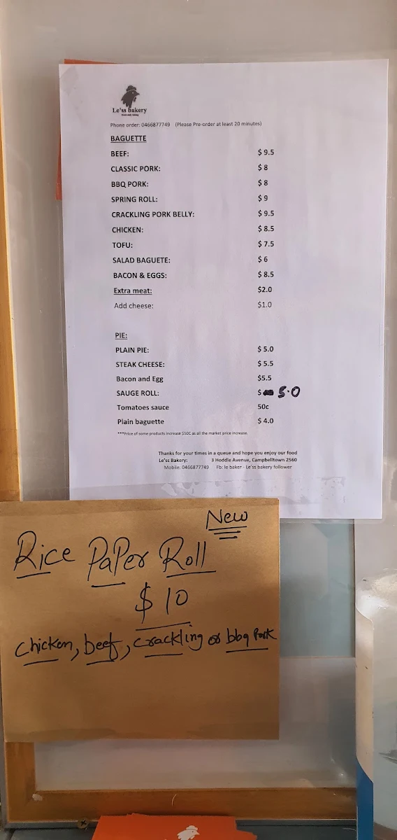 Menu, Le'ss bakery