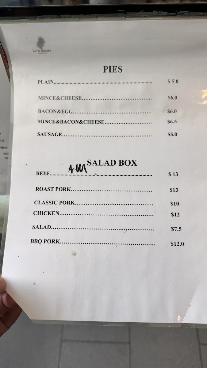 Menu, Le'ss bakery