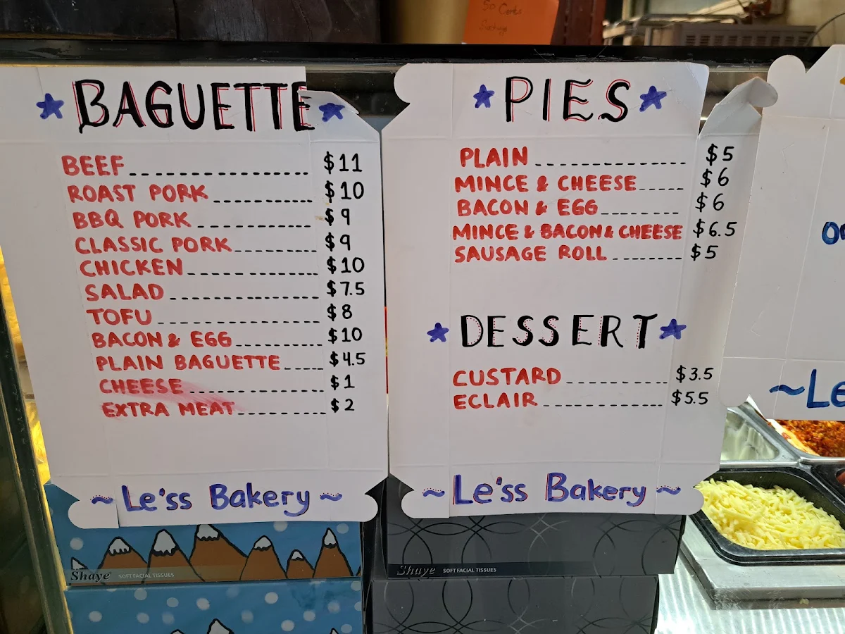 Menu, Le'ss bakery