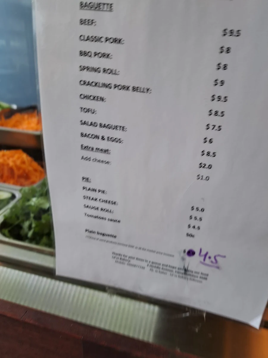 Menu, Le'ss bakery