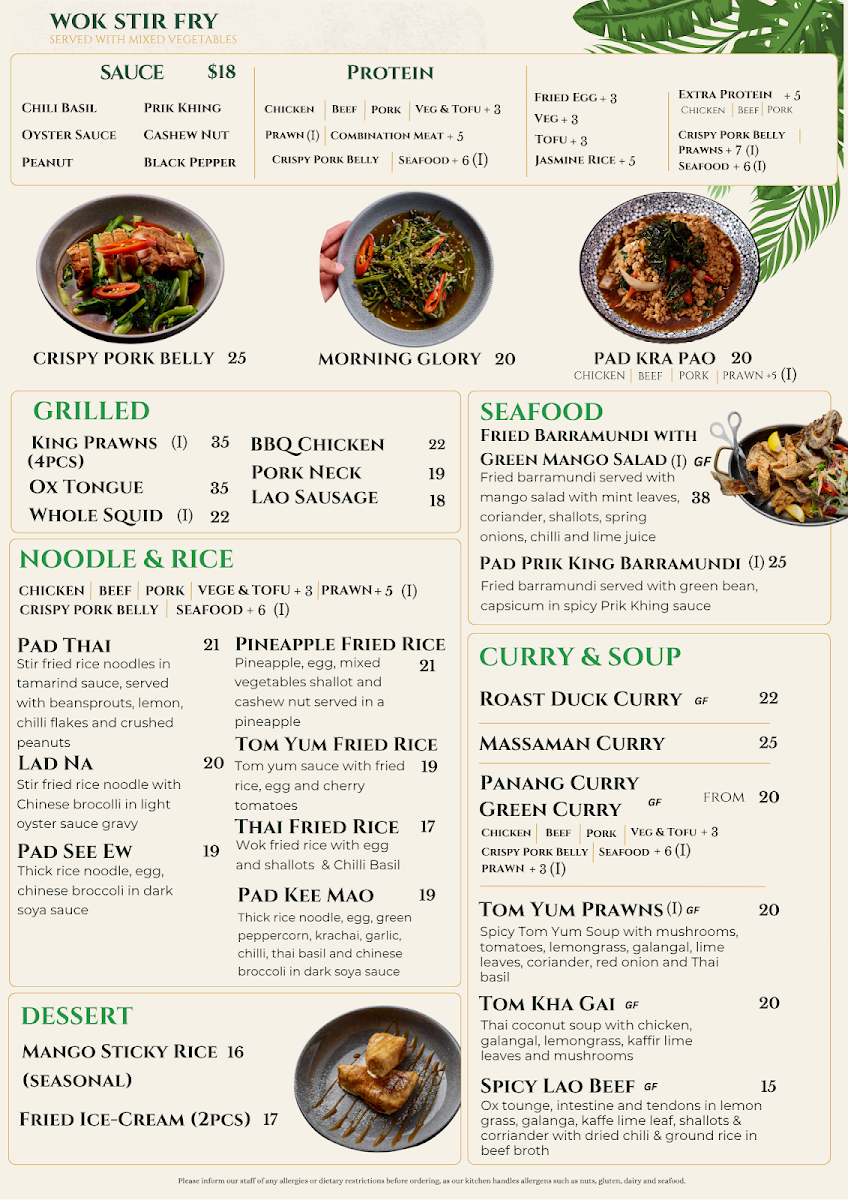Menu, Green Peppercorn Express