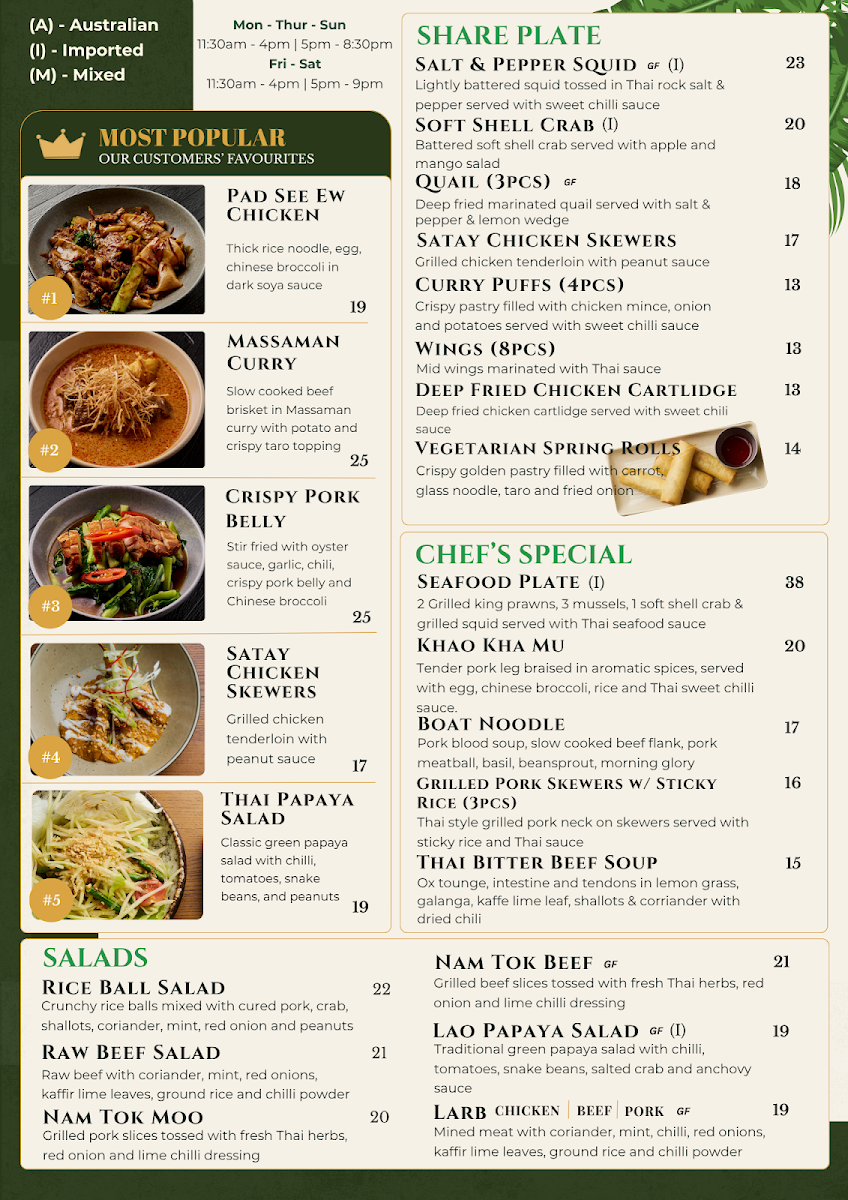 Menu, Green Peppercorn Express