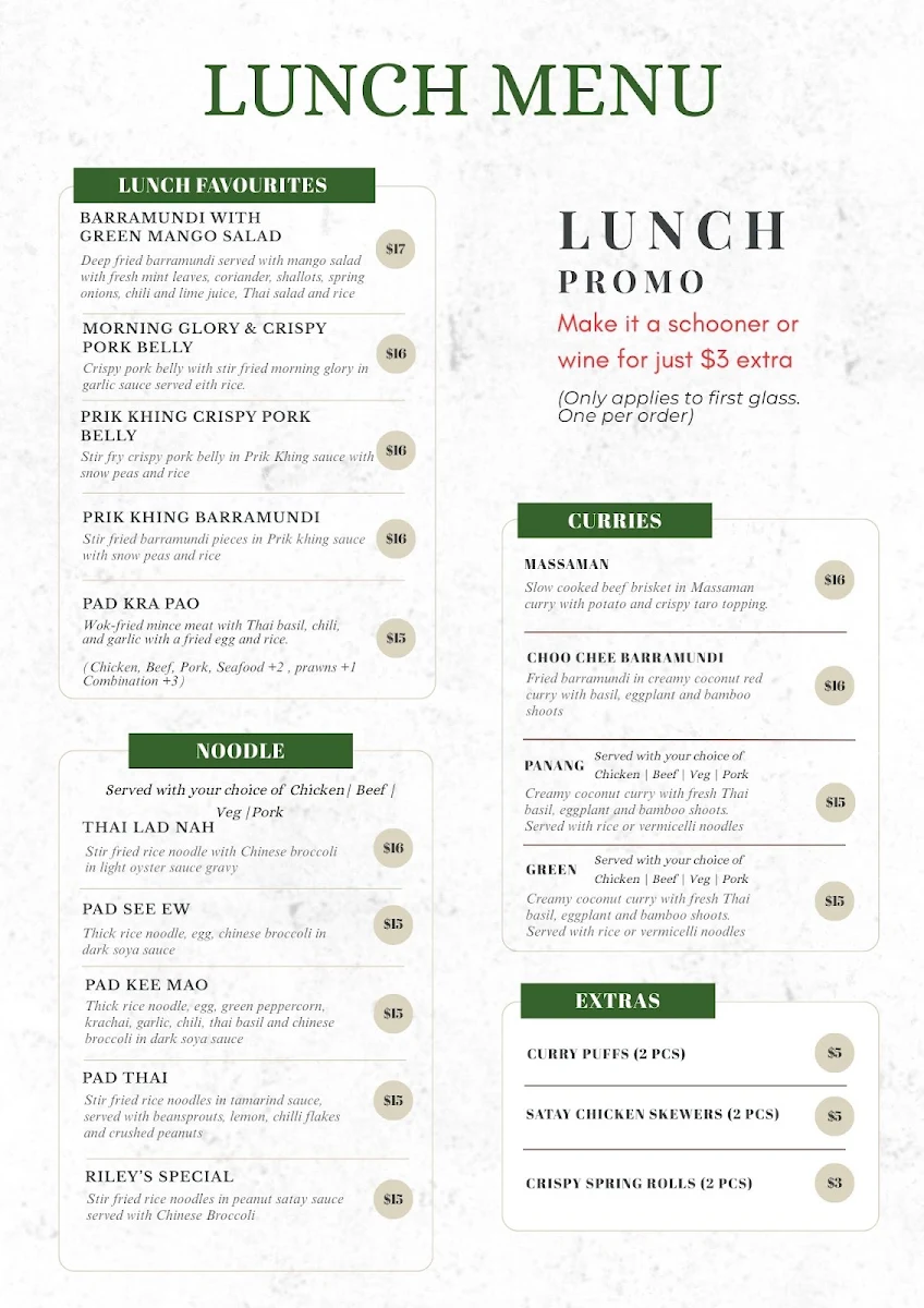 Menu, Green Peppercorn Express