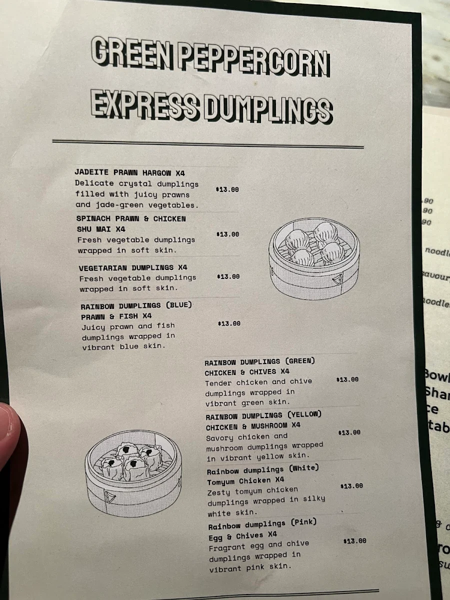 Menu, Green Peppercorn Express