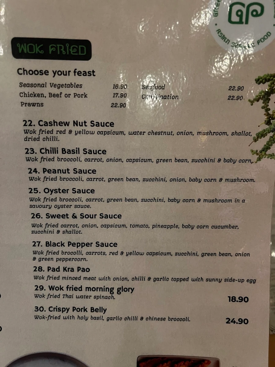 Menu, Green Peppercorn Express