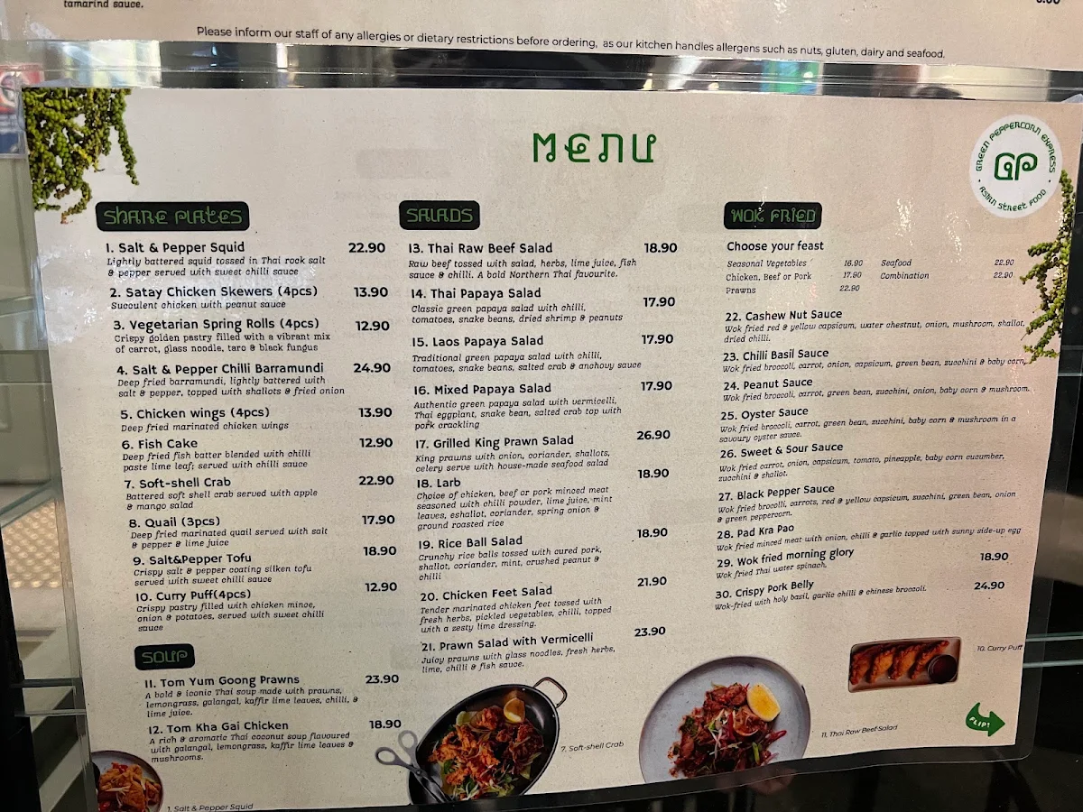 Menu, Green Peppercorn Express