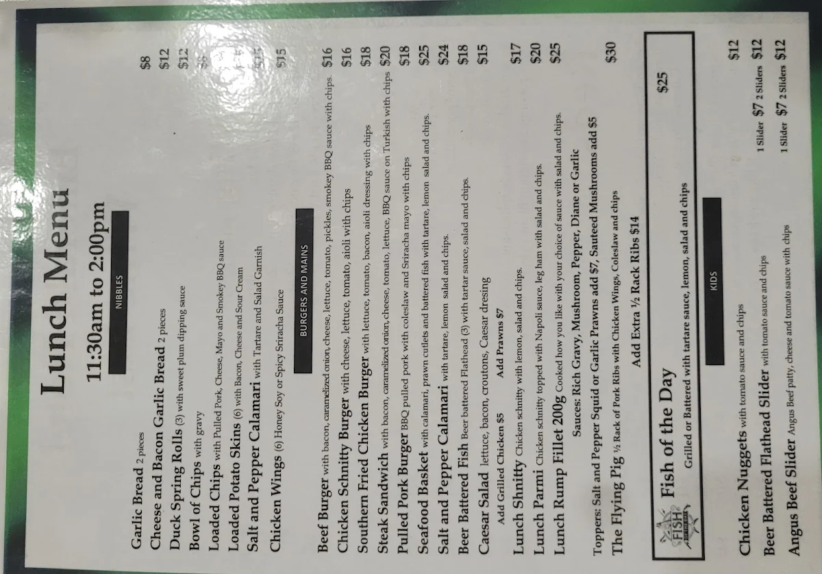 Menu, Emerald Hotel & Smokehouse